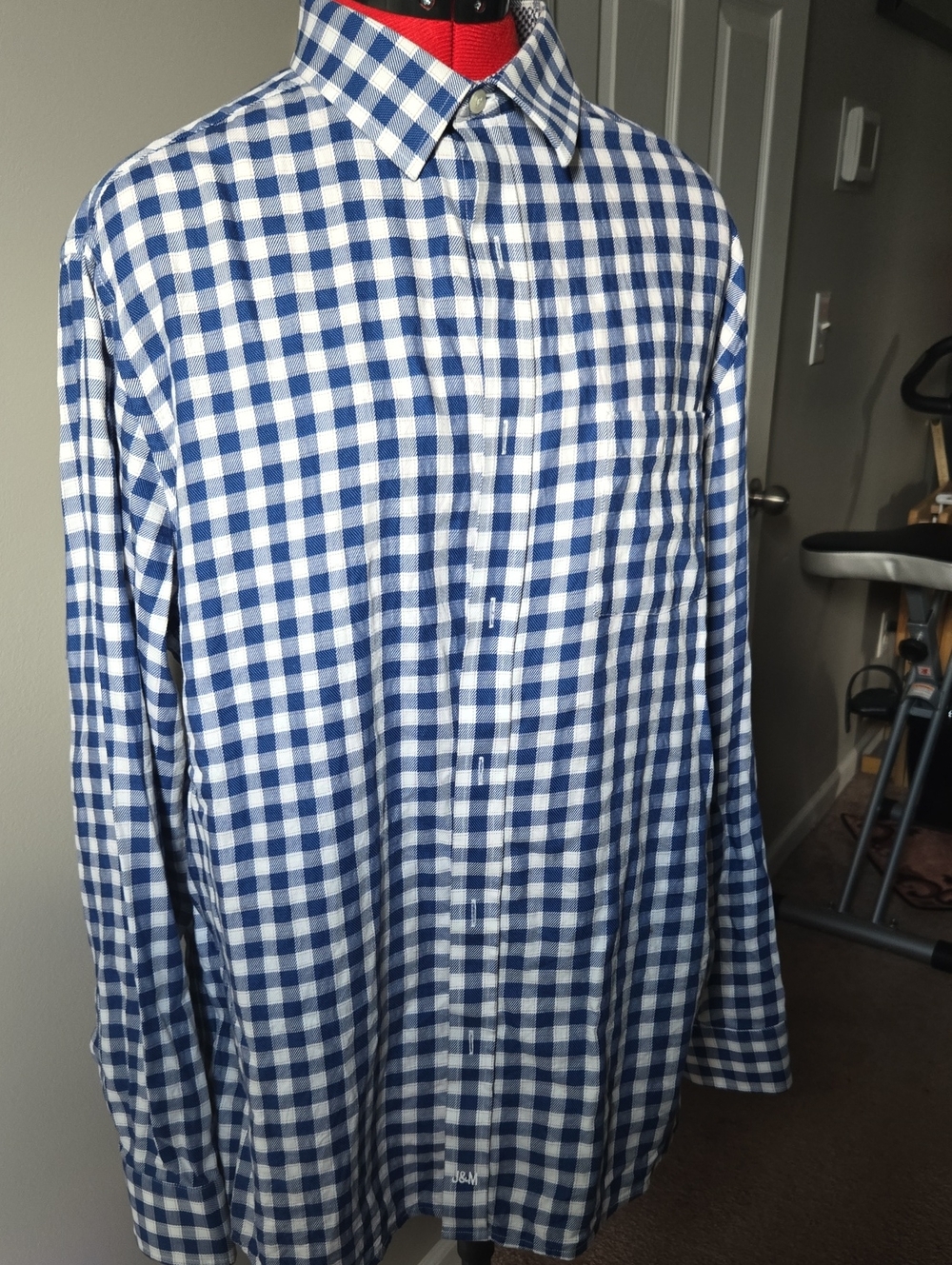 Johnston & Murphy EUC Blue and White Gingham Button-Down Shirt